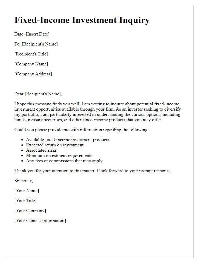 Letter template of fixed-income investment inquiry.