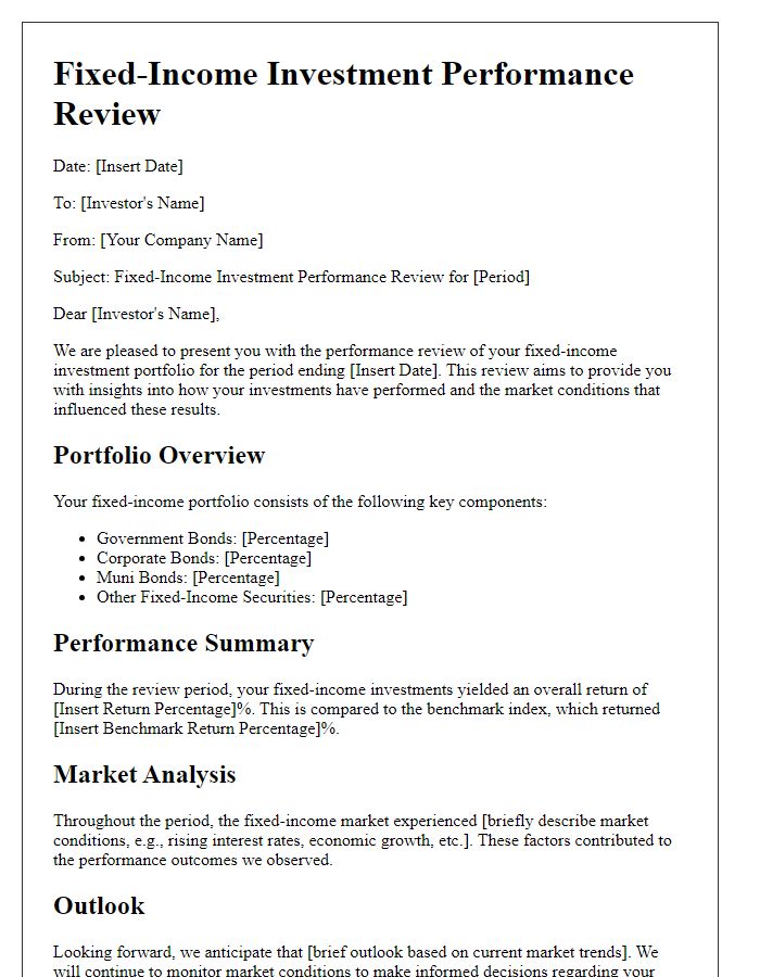 Letter template of fixed-income investment performance review.