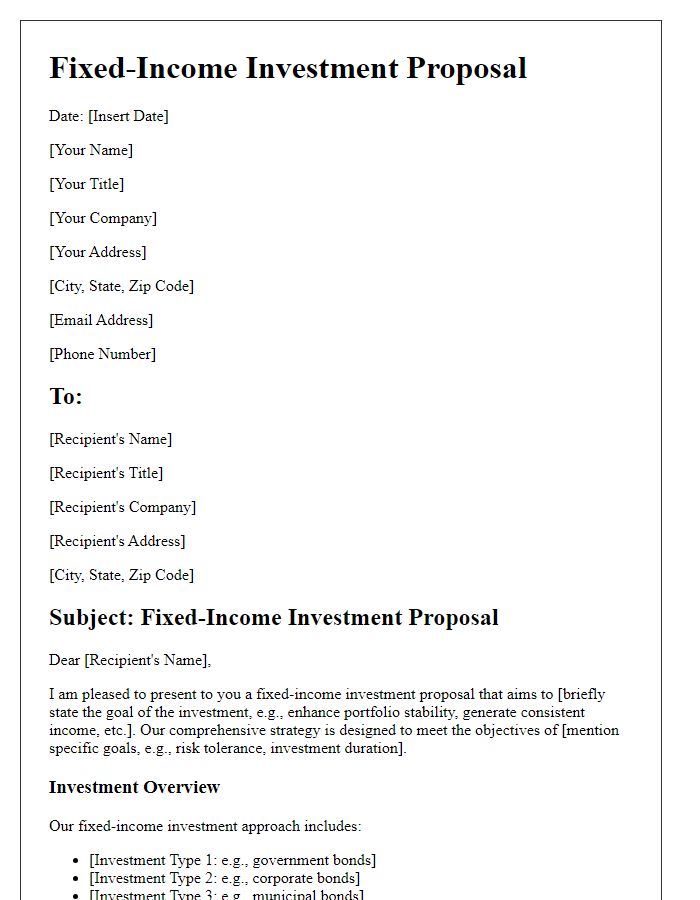 Letter template of fixed-income investment proposal.