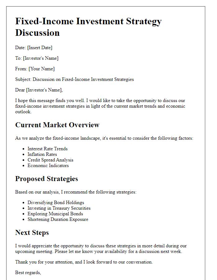 Letter template of fixed-income investment strategy discussion.