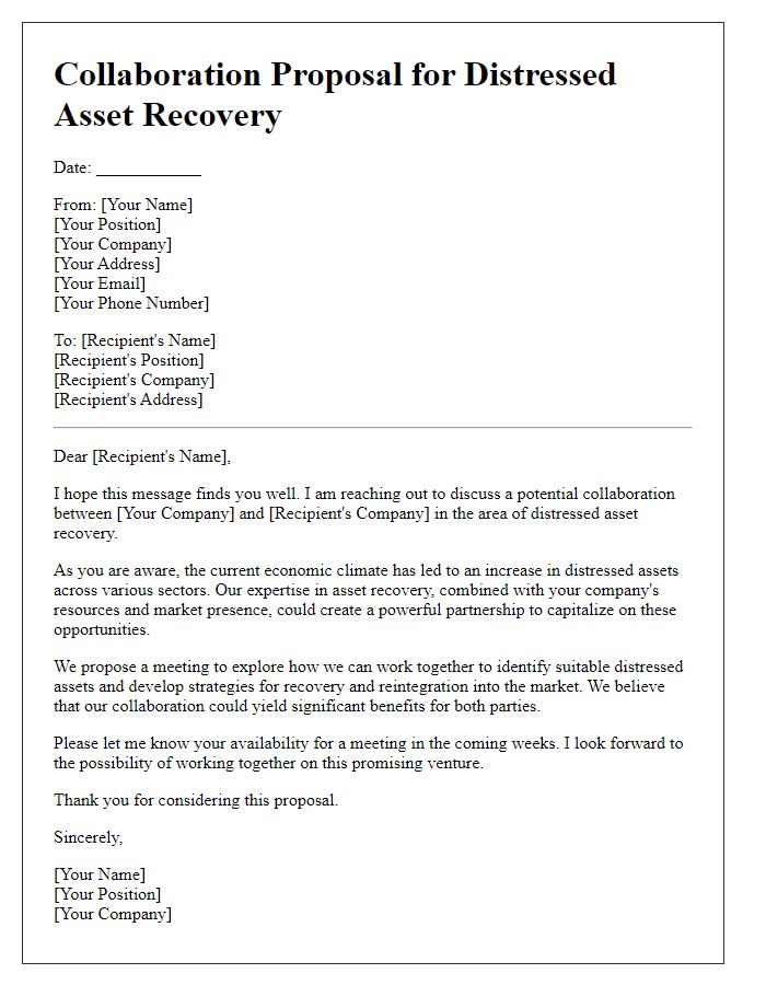 Letter template of collaboration for distressed asset recovery