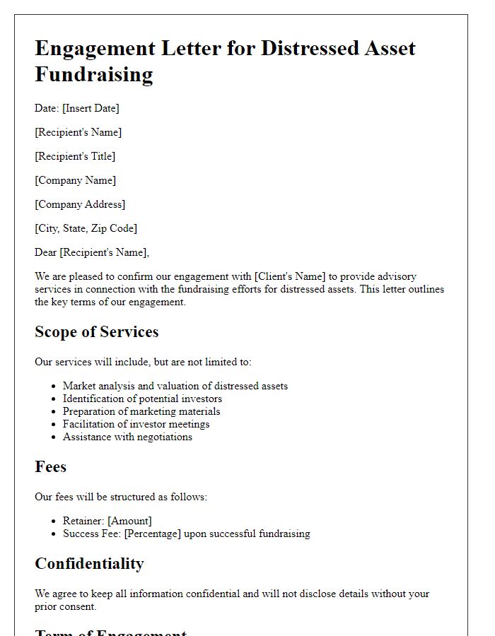 Letter template of engagement for distressed asset fundraising