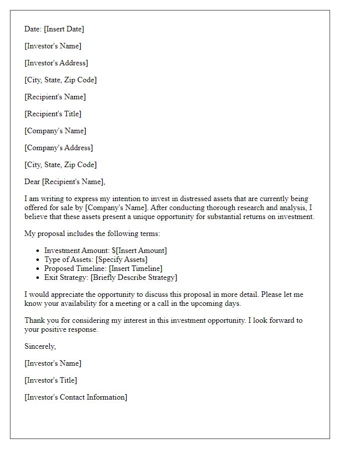 Letter template of intent to invest in distressed assets