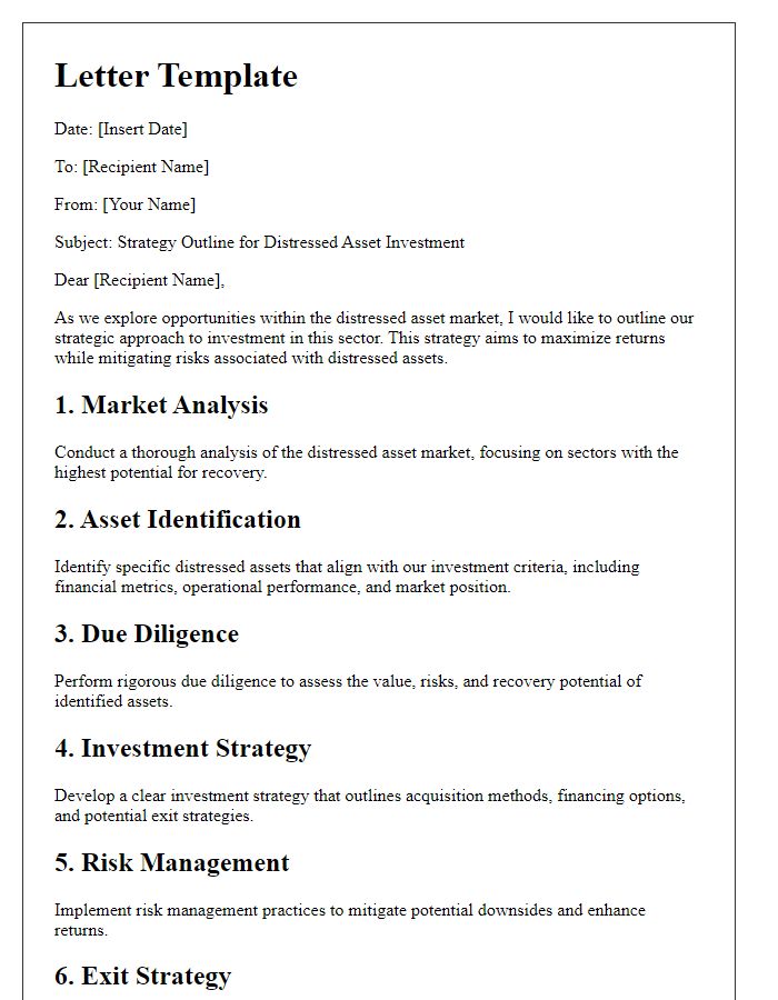 Letter template of strategy outline for distressed asset investment