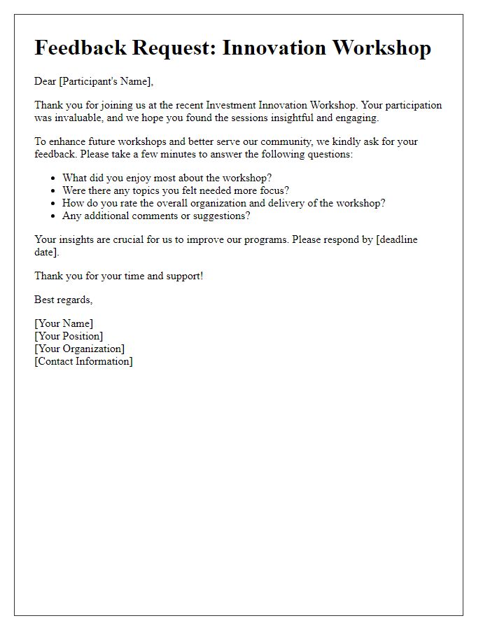 Letter template of feedback request post investment innovation workshop