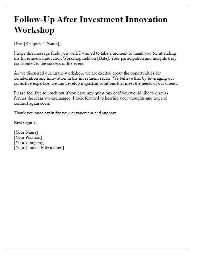 Letter template of follow-up after investment innovation workshop