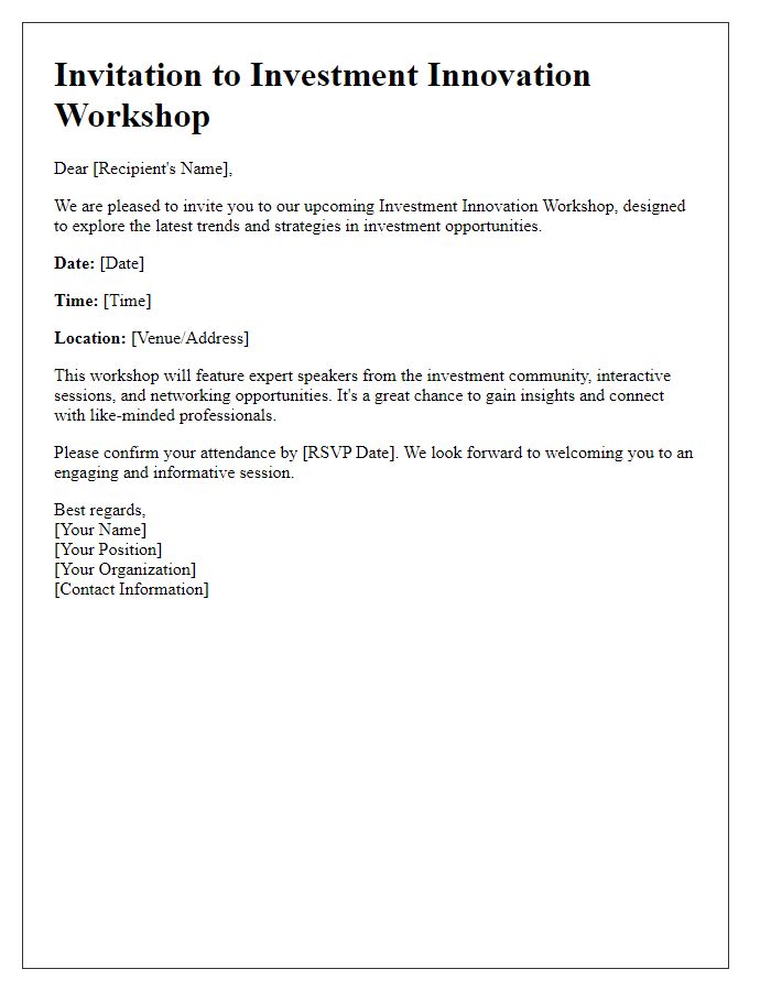 Letter template of invitation to investment innovation workshop