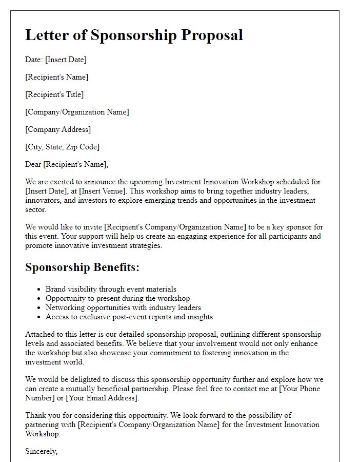 Letter template of sponsorship proposal for investment innovation workshop