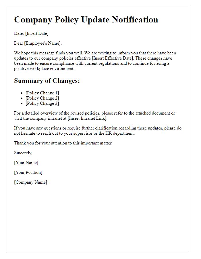 Letter template of company policy update notification