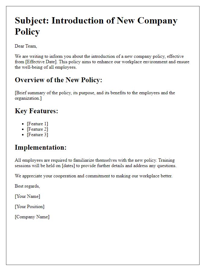 Letter template of new company policy introduction