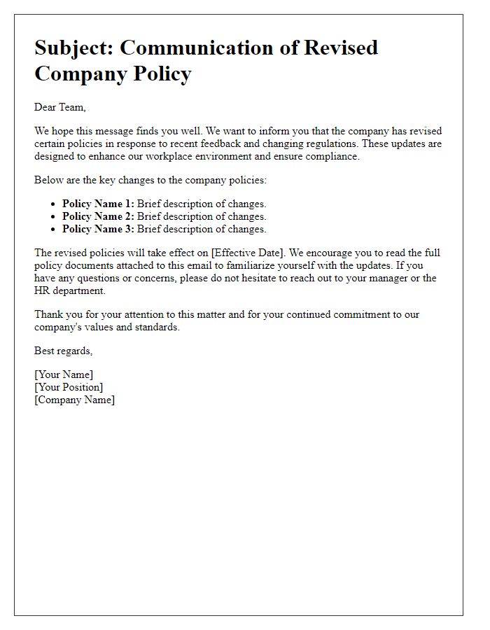 Letter template of revised company policy communication