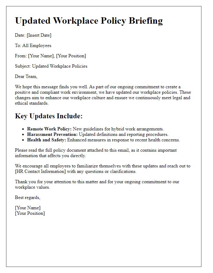 Letter template of updated workplace policy briefing