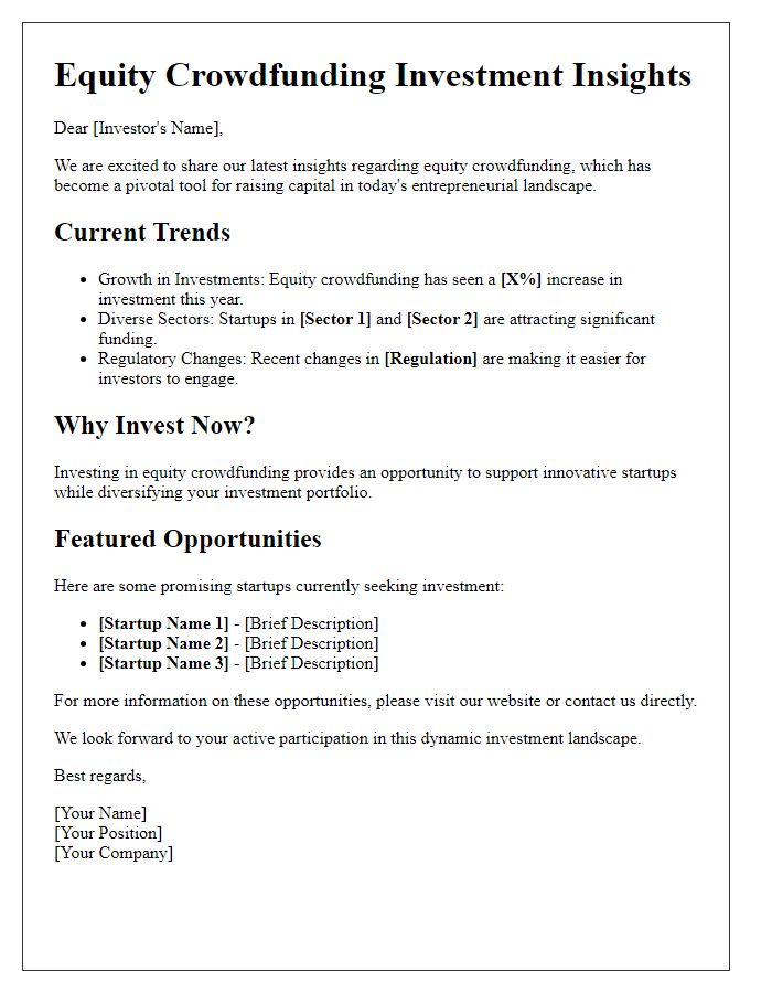 Letter template of equity crowdfunding investment insights