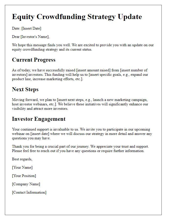 Letter template of equity crowdfunding strategy update