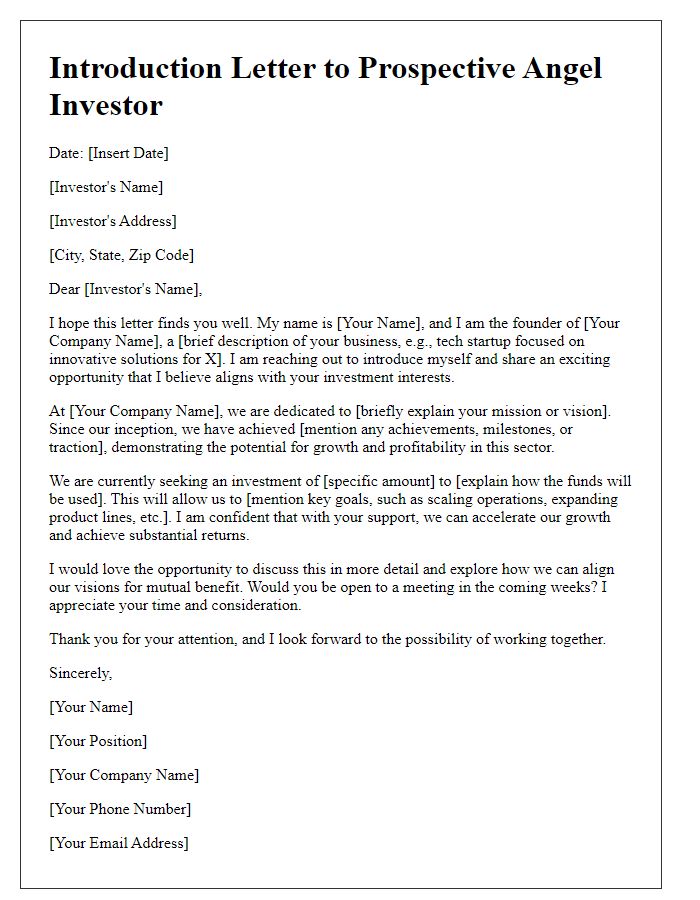 Letter template of introduction to prospective angel investor.