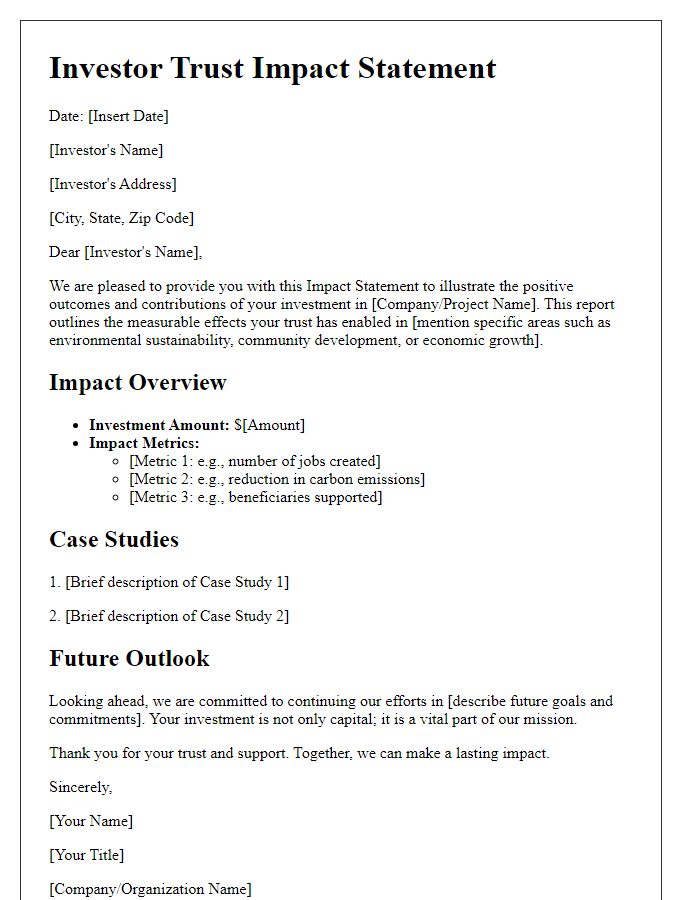 Letter template of investor trust impact statement