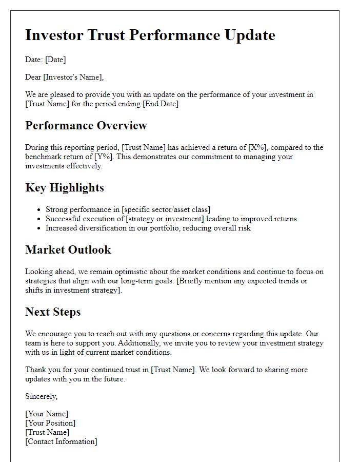 Letter template of investor trust performance update