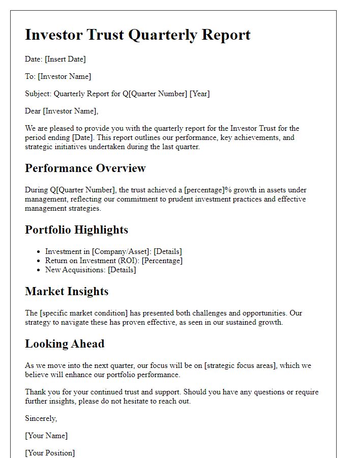 Letter template of investor trust quarterly report