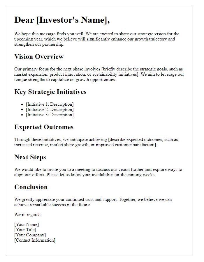 Letter template of investor trust strategic vision sharing