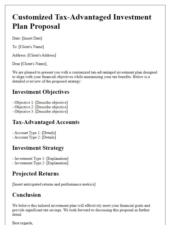 Letter template of customized tax-advantaged investment plan