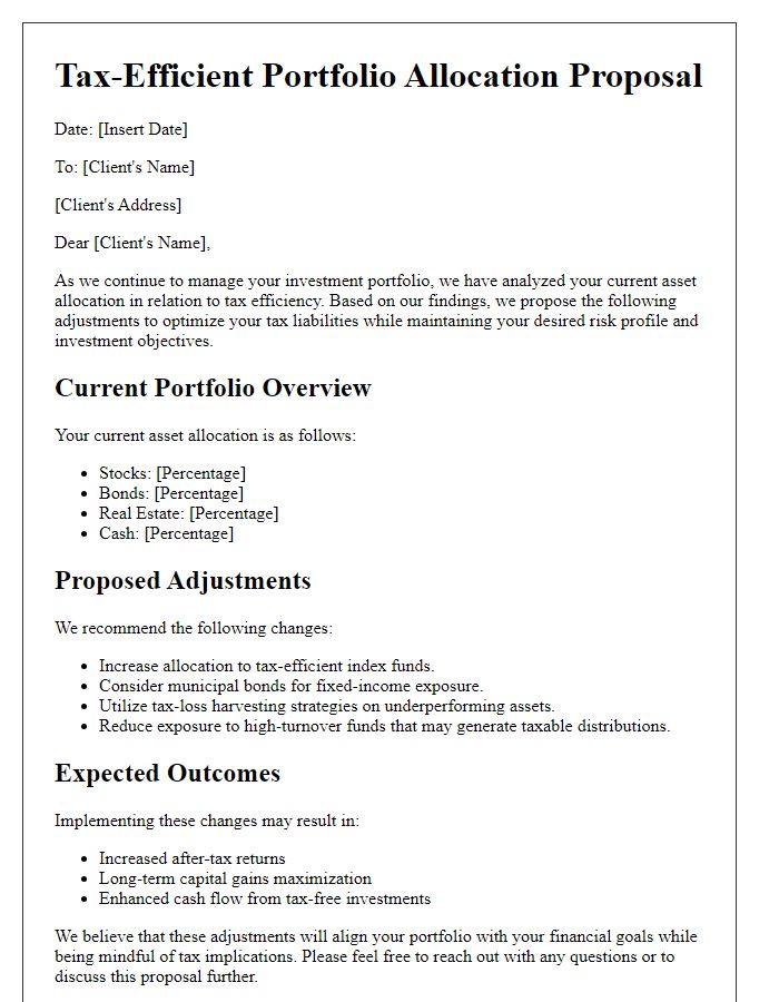 Letter template of tax-efficient portfolio allocation