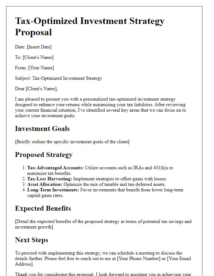 Letter template of tax-optimized investment strategy