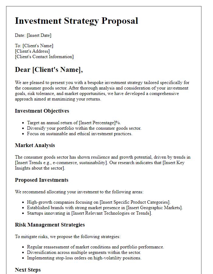 Letter template of bespoke investment strategy for consumer goods sector.