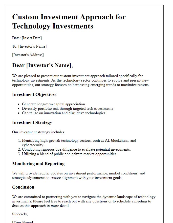 Letter template of custom investment approach for technology investments.