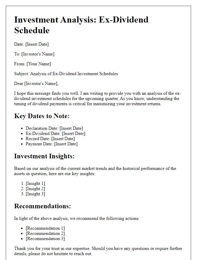 Letter template of analyzing ex-dividend investment schedules