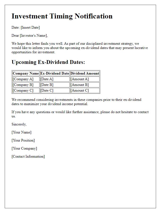 Letter template of disciplined ex-dividend investment timing