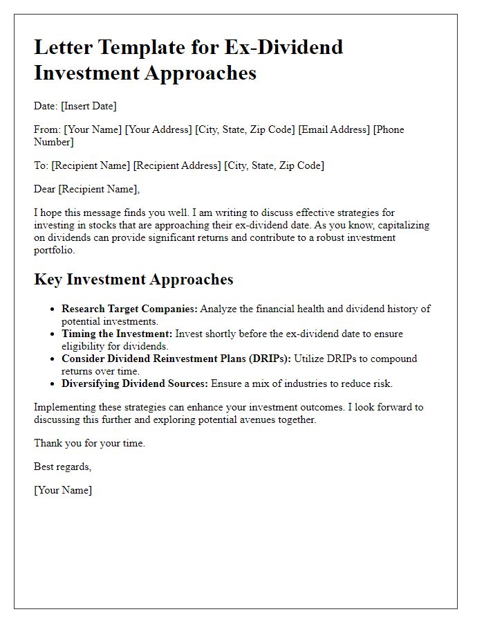 Letter template of effective ex-dividend investment approaches