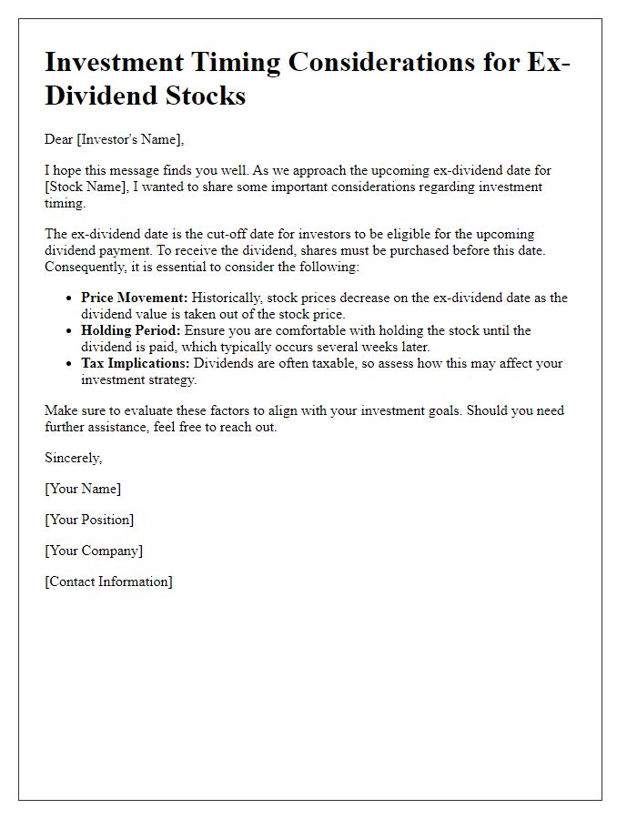 Letter template of ex-dividend investment timing considerations