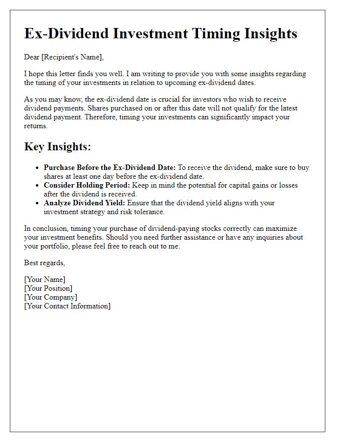 Letter template of ex-dividend investment timing insights