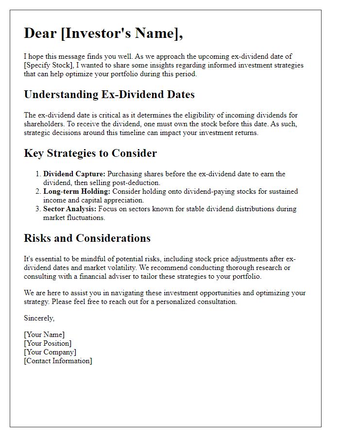 Letter template of informed ex-dividend investment strategies