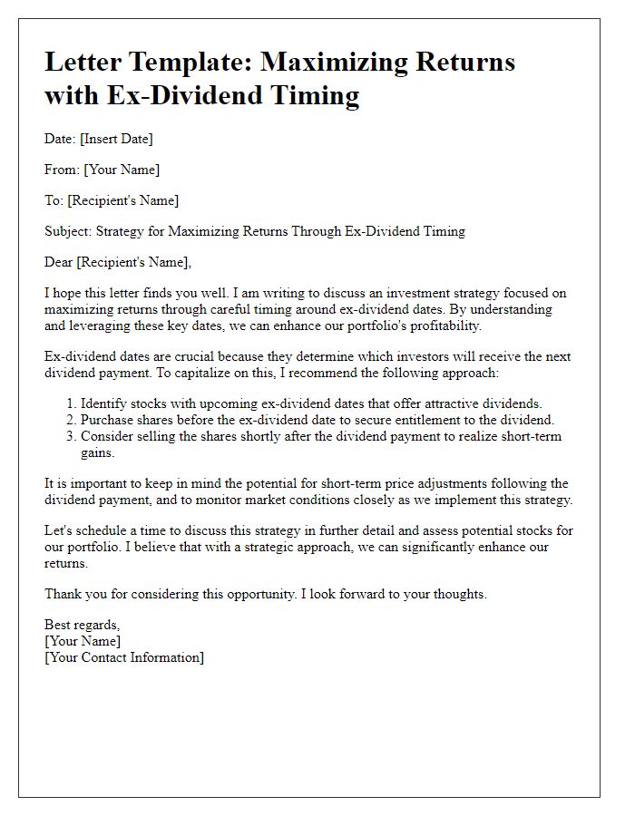 Letter template of maximizing returns with ex-dividend timing