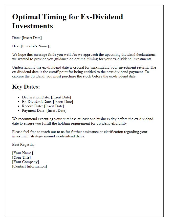 Letter template of optimal timing for ex-dividend investments