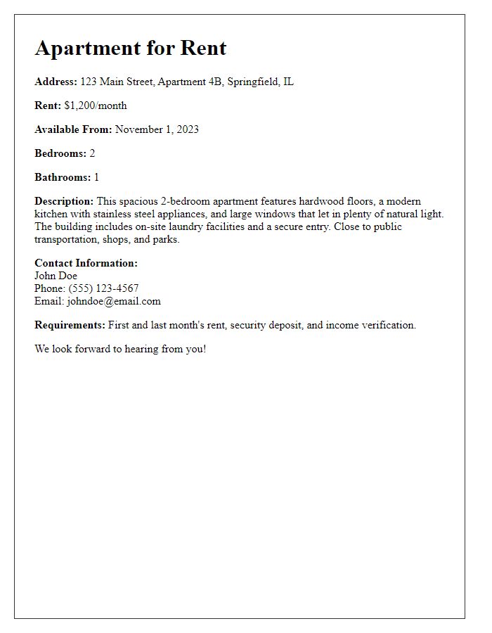 Letter template of apartment listing for tenants seeking housing