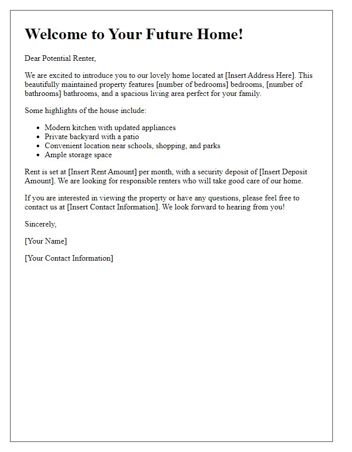 Letter template of house for rent introduction to potential renters