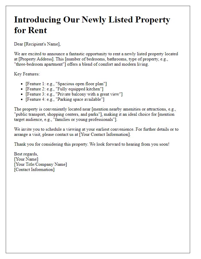 Letter template of newly listed property for rent introduction