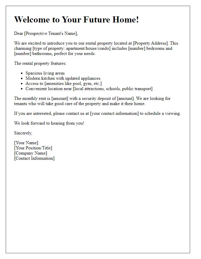 Letter template of rental property introduction for prospective tenants