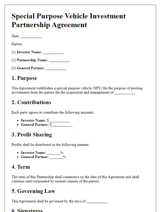 Letter template of special purpose vehicle investment partnership agreement