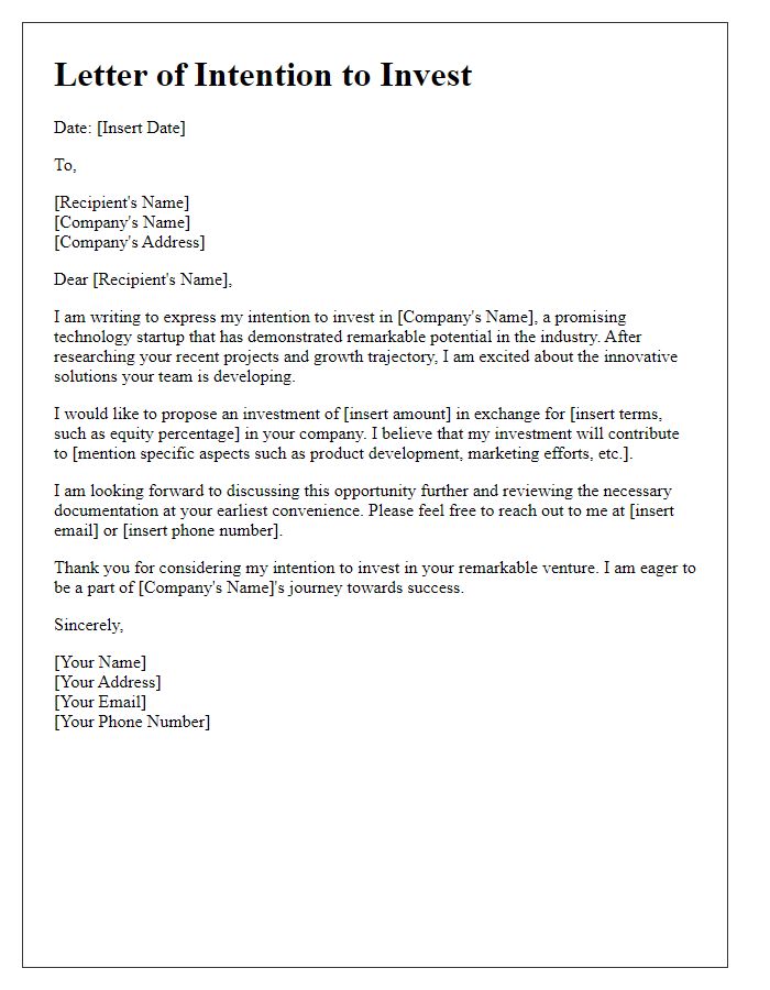 Letter template of intention to invest in tech startup