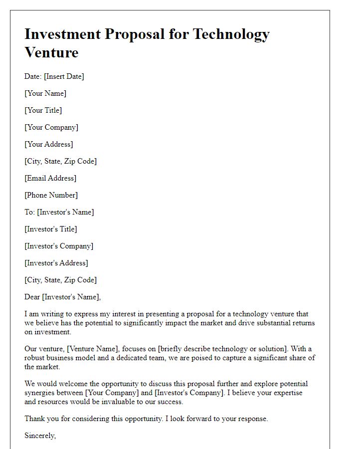 Letter template of interest for technology venture investment proposal