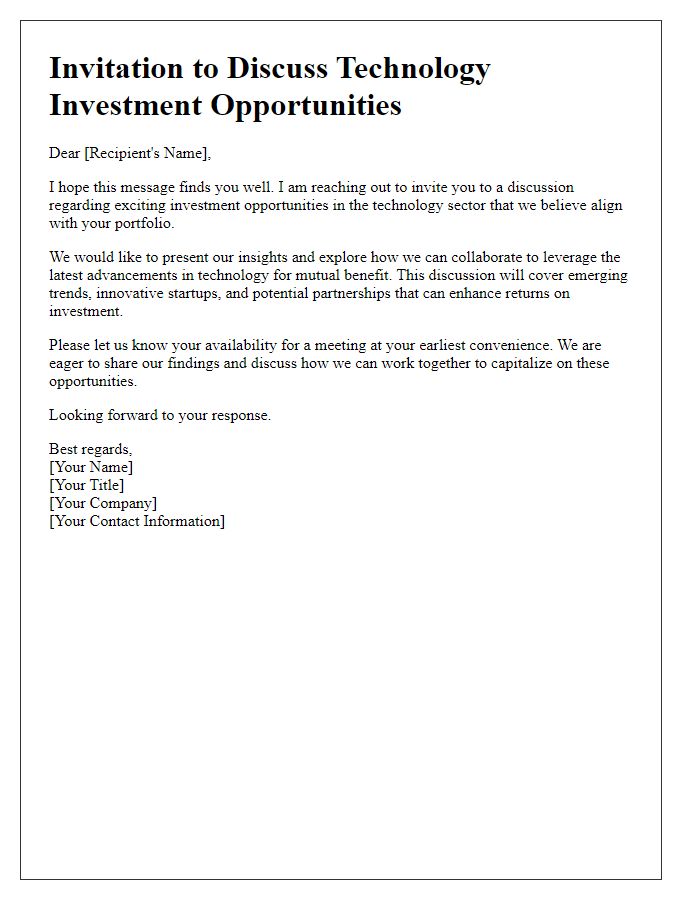 Letter template of invitation to discuss technology investment opportunities