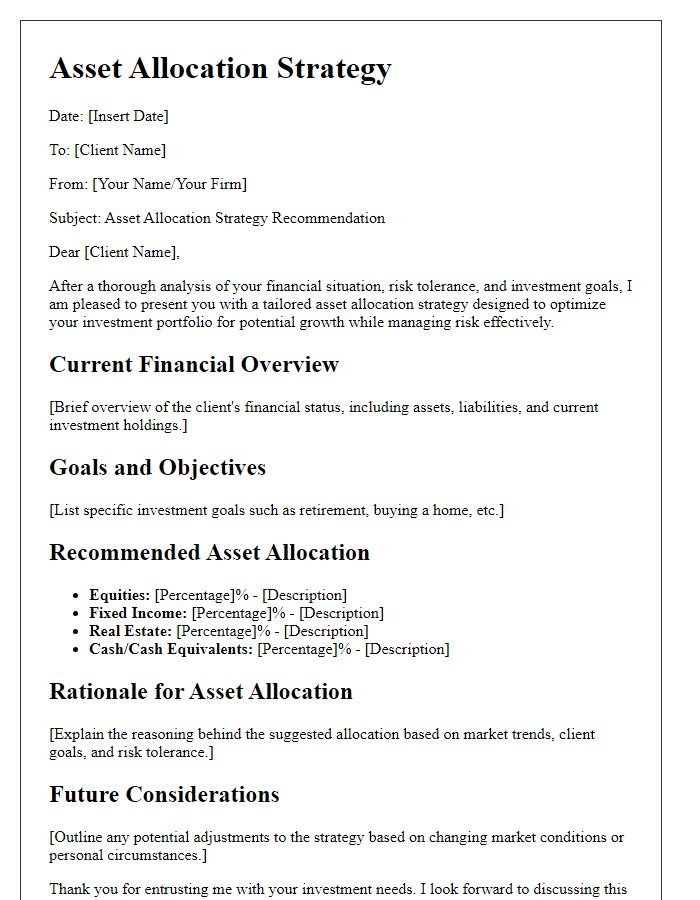 Letter template of asset allocation strategy