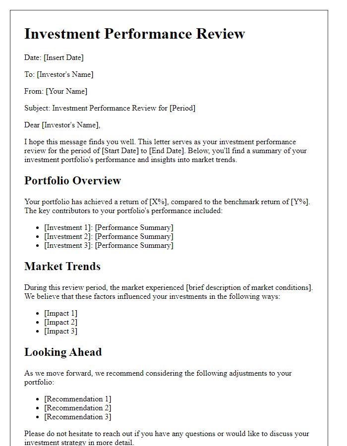 Letter template of investment performance review