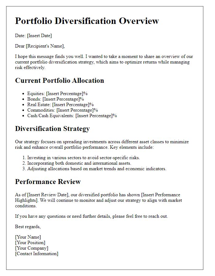 Letter template of portfolio diversification overview