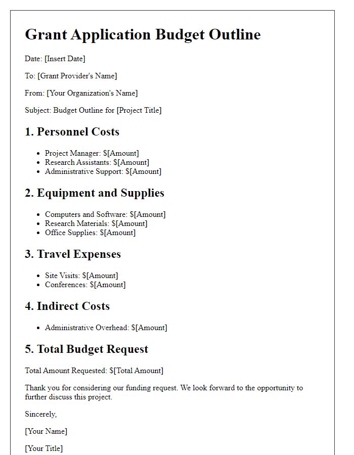 Letter template of grant application budget outline