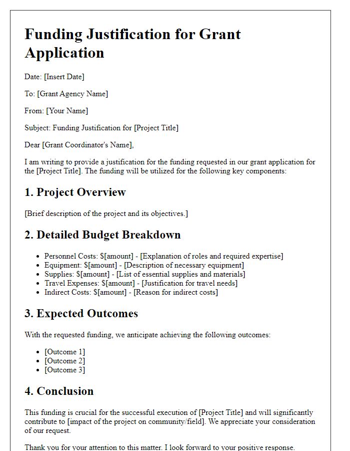 Letter template of grant application funding justification