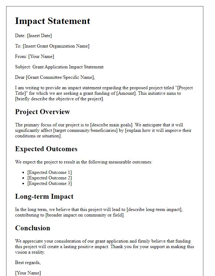 Letter template of grant application impact statement